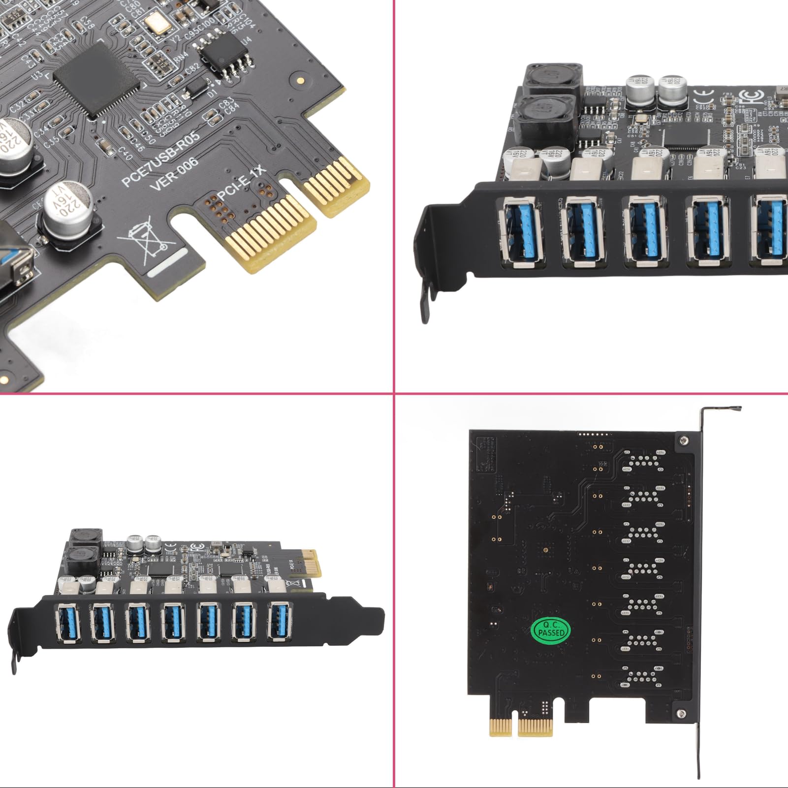 PCIE to USB 7 Port Expansion Card, PCI Express USB Add in Card, Internal USB 7 Port Front Expansion Card for XP 7 8 10 11 Linux