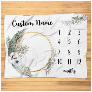 personalized boho floral monthly blanket - custom boho baby blanket nursery decor - new baby boho monthly blanket - super soft plush fleece blanket scozys