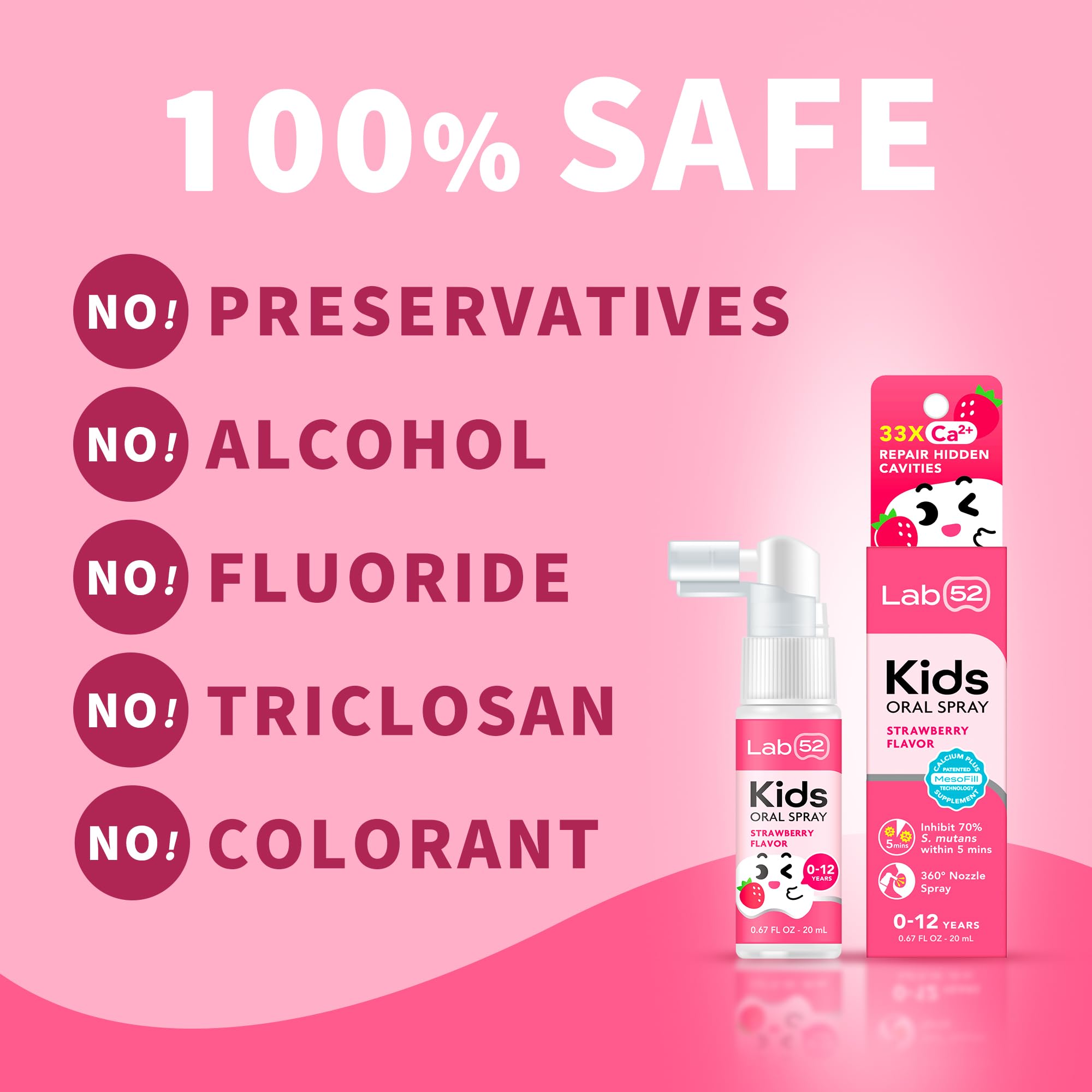 LAB52 Kids Oral Spray, Toddler Toothpaste Helper for Cavity Repair and Fresh Breath, Children Anticavity with Fluoride Free for Newborn to Preschoolers, Xylitol Grape Flavor