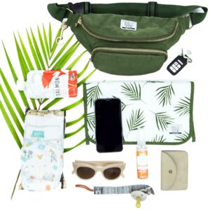 Ditty Co. - Lanikai Small Diaper Bag - Portable Changing Pad - Crossbody Bags For Women - Fanny Pack - Baby Travel Essentials (Olive Green)