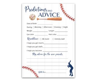 baseball prediction and advice cards - pack of 25 - sports navy blue boy baby shower games, wishes for new parents mom & dad to be mommy & daddy message little slugger shower activity g900-pdav