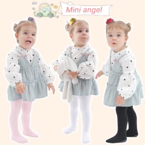 Mini angel Baby Girl Tights Non Slip Baby Tights Warm Cotton Leggings 2-4 Years Seamless Pantyhose Non-Skid Grip for Toddler 3 Pack (Black, White, Pink, L)