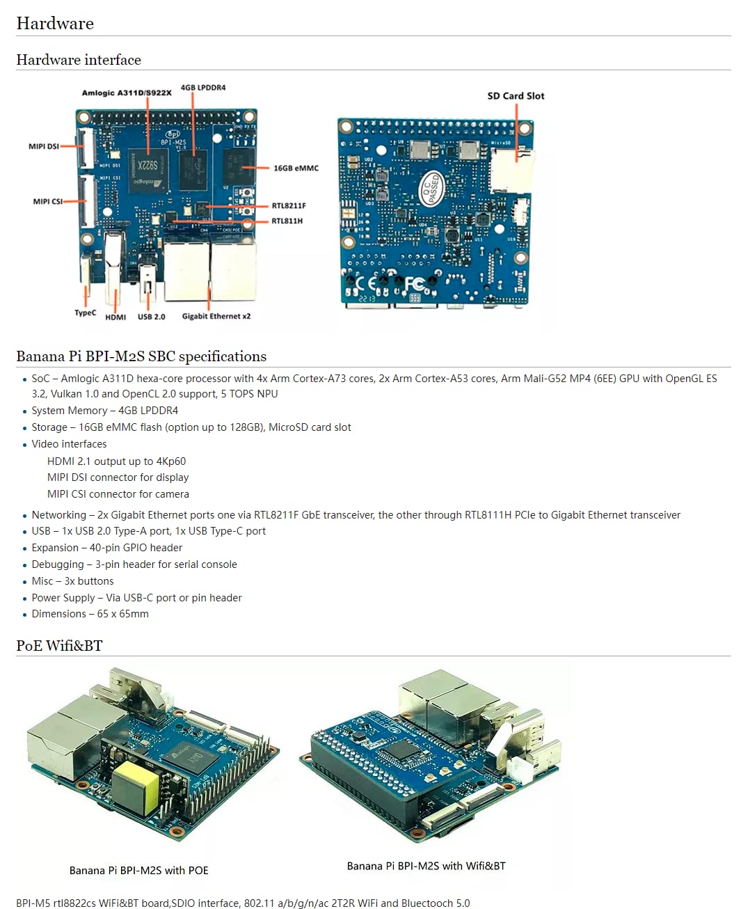 youyeetoo Banana pi BPI-M2S Single Board Computer - AI Computer Vision Applications - Dual GbE/HDMI 2.1/MIPI-CSI/MIPI-DIS - Support Android Linux, Adapt to BPI-RTL8822CS WiFi (A311D Version)