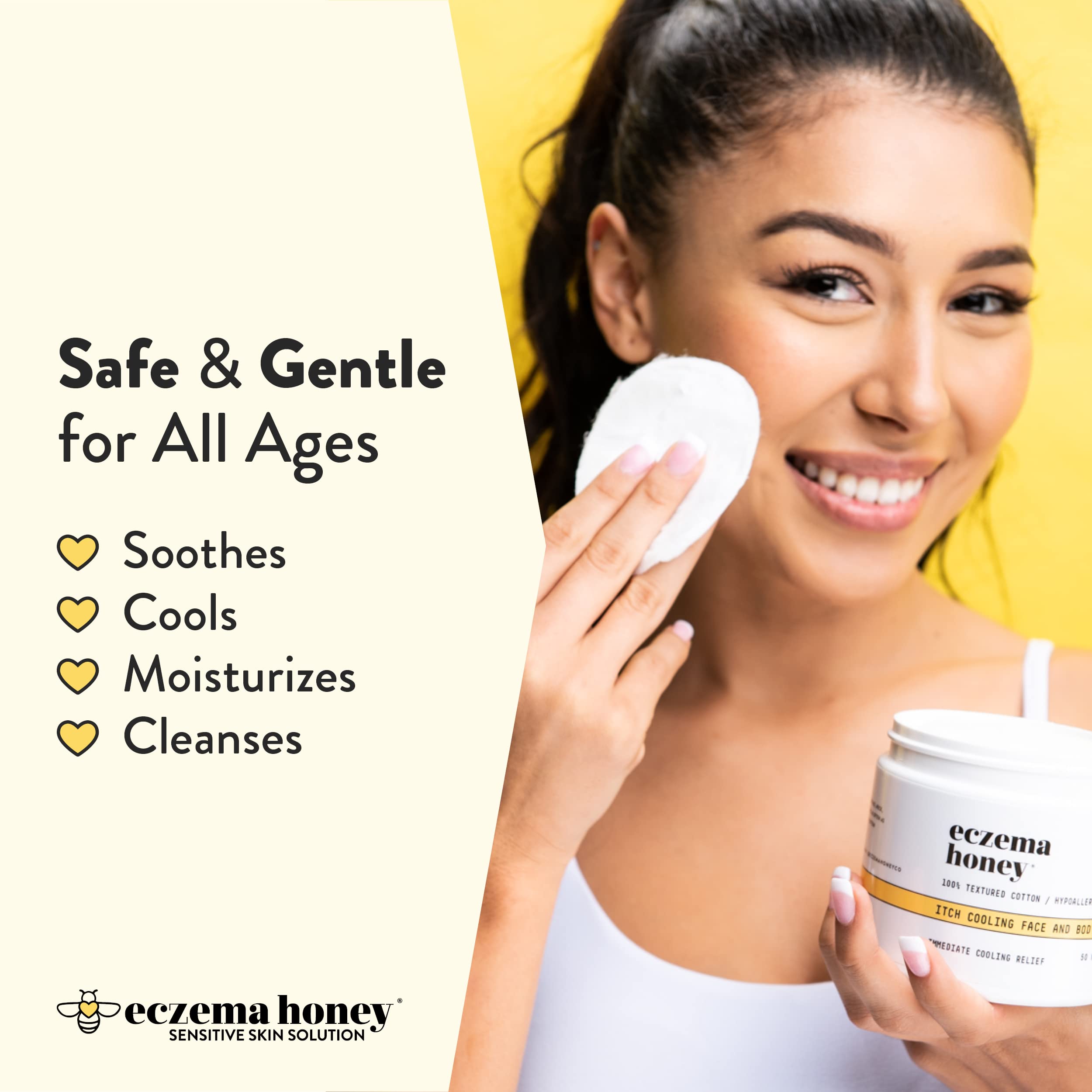 ECZEMA HONEY Itch Cooling Face & Body Rounds - Anti Itch Cotton Face Pads - Moisturizer for Eczema, Dry & Sensitive Skin (50 Cotton Rounds)