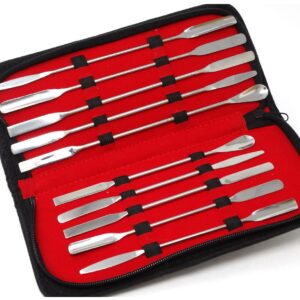 10 PCS Micro Lab Spatula Sampler Set Stainless Steel Double Ended MutliPurpose Square, Scoop, Round & Tapered Arrow End, 7"+9" Length