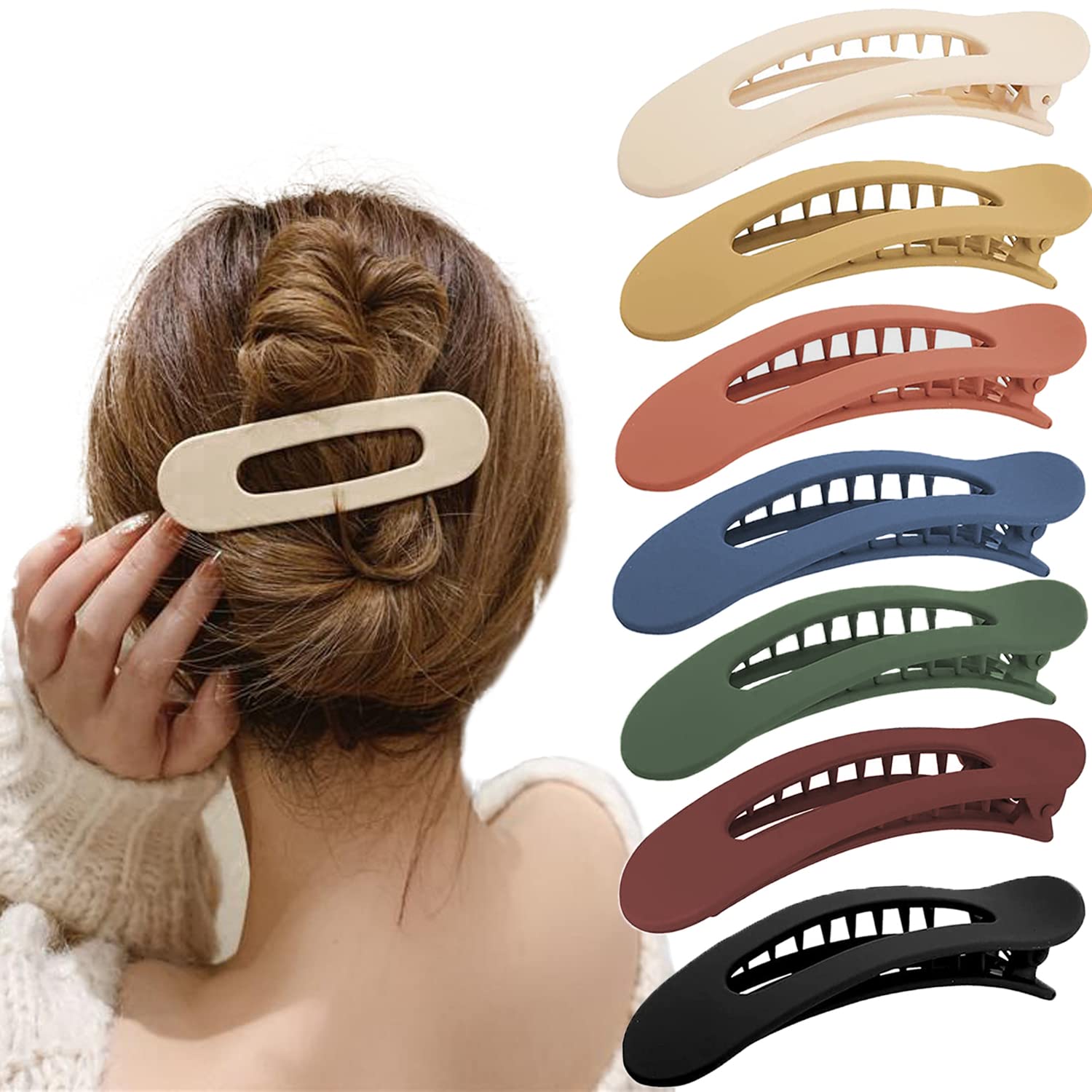 7PCS Large Flat Claw Clips for Thick Hair, Matte Flat Lay Claw Clips Without Pain, Strong Hold Side Slide Duckbill Alligator Hair Clips, Fashion Hair Styling Accessories for Women Girls