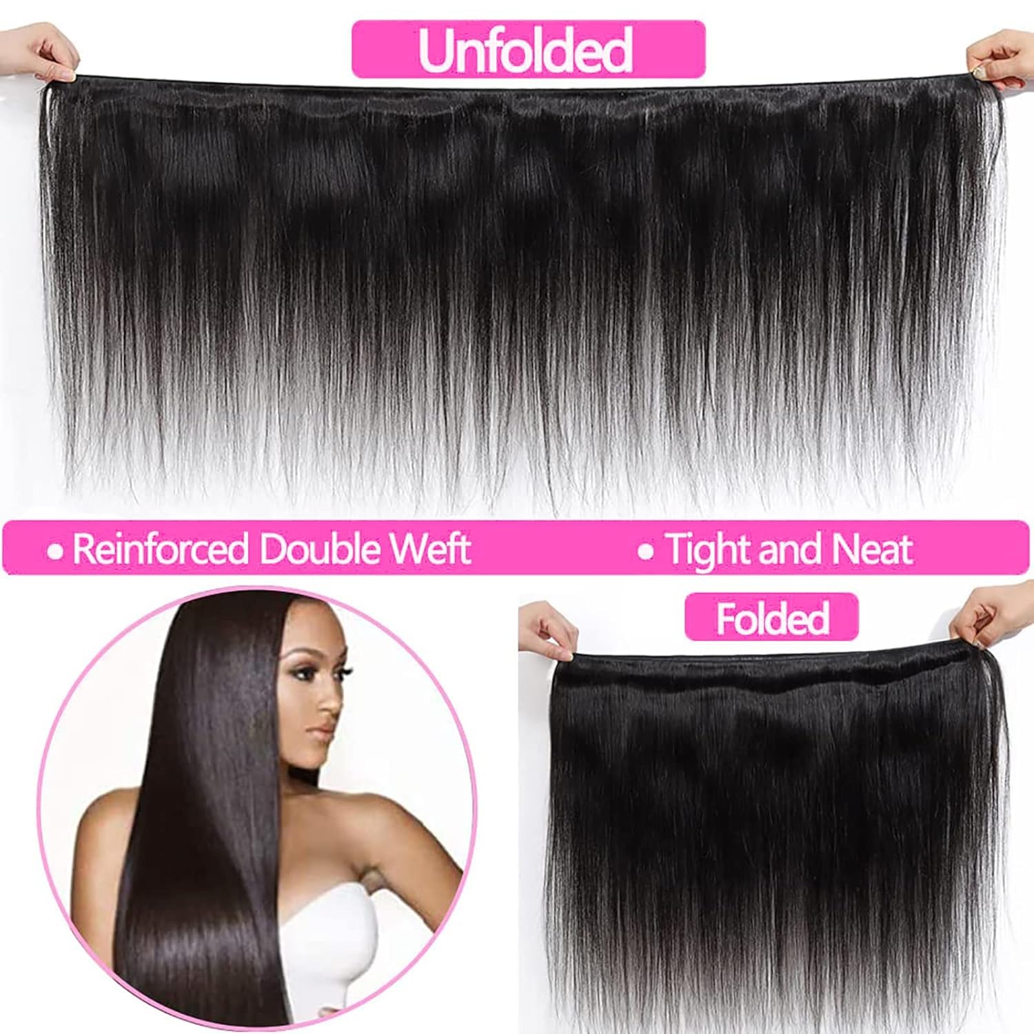 SUIFENGWU 10A Human Hair Bundles 16 18 20 Inch Straight Bundles Human Hair 100% Unprocessed Brazilian Virgin Weave 3 Bundles Double Weft Raw Remy Hair Bundles Deals