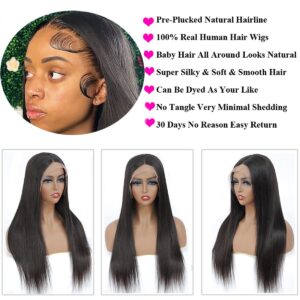 Straight Lace Front Wigs 13x4 HD Transparent Lace Front Wigs Glueless Wigs Human Hair Pre Plucked with Baby Hair 180% Density Lace Frontal Wigs for Black Women Natural Color (20inch)