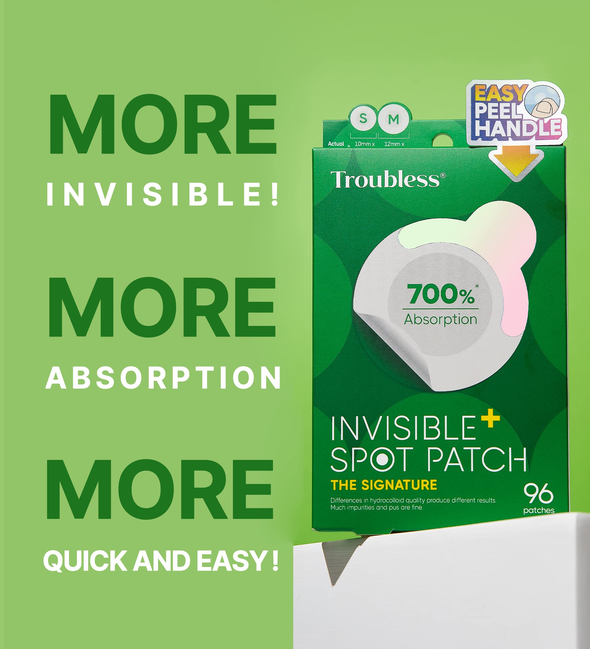 Troubless Invisible Pimple Spot Patch - 96 Ultra Thin Acne Patches - Easy Peel - 2 Sizes