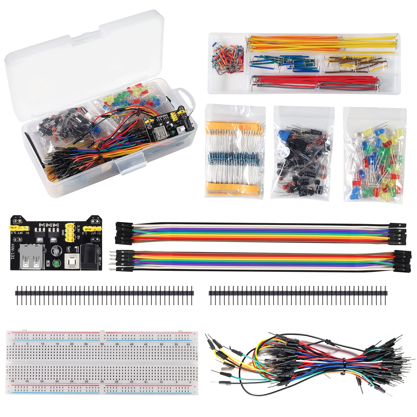 DIANN Electronics Component Basic Starter Kit with Power Supply Module, Jumper Wire,Precision Potentiometer,830 tie-Points Breadboard