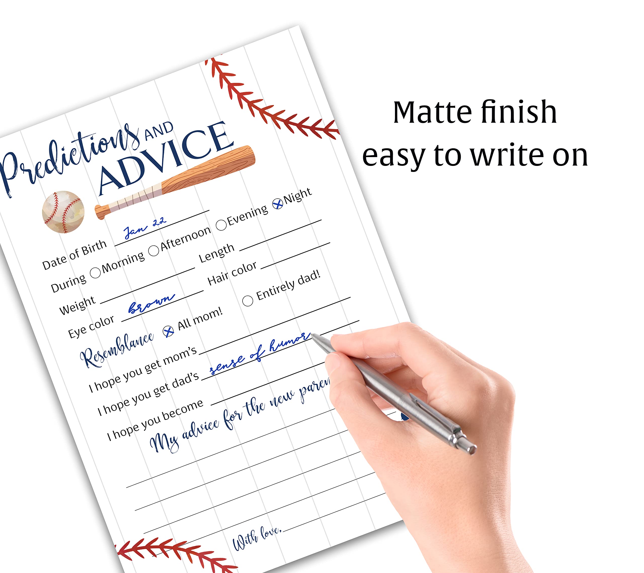 BASEBALL Prediction and Advice Cards - Pack of 25 - Sports Navy Blue BOY Baby Shower Games, Wishes for New Parents Mom & Dad to be Mommy & Daddy Message Little Slugger Shower Activity G900-PDAV