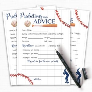 BASEBALL Prediction and Advice Cards - Pack of 25 - Sports Navy Blue BOY Baby Shower Games, Wishes for New Parents Mom & Dad to be Mommy & Daddy Message Little Slugger Shower Activity G900-PDAV