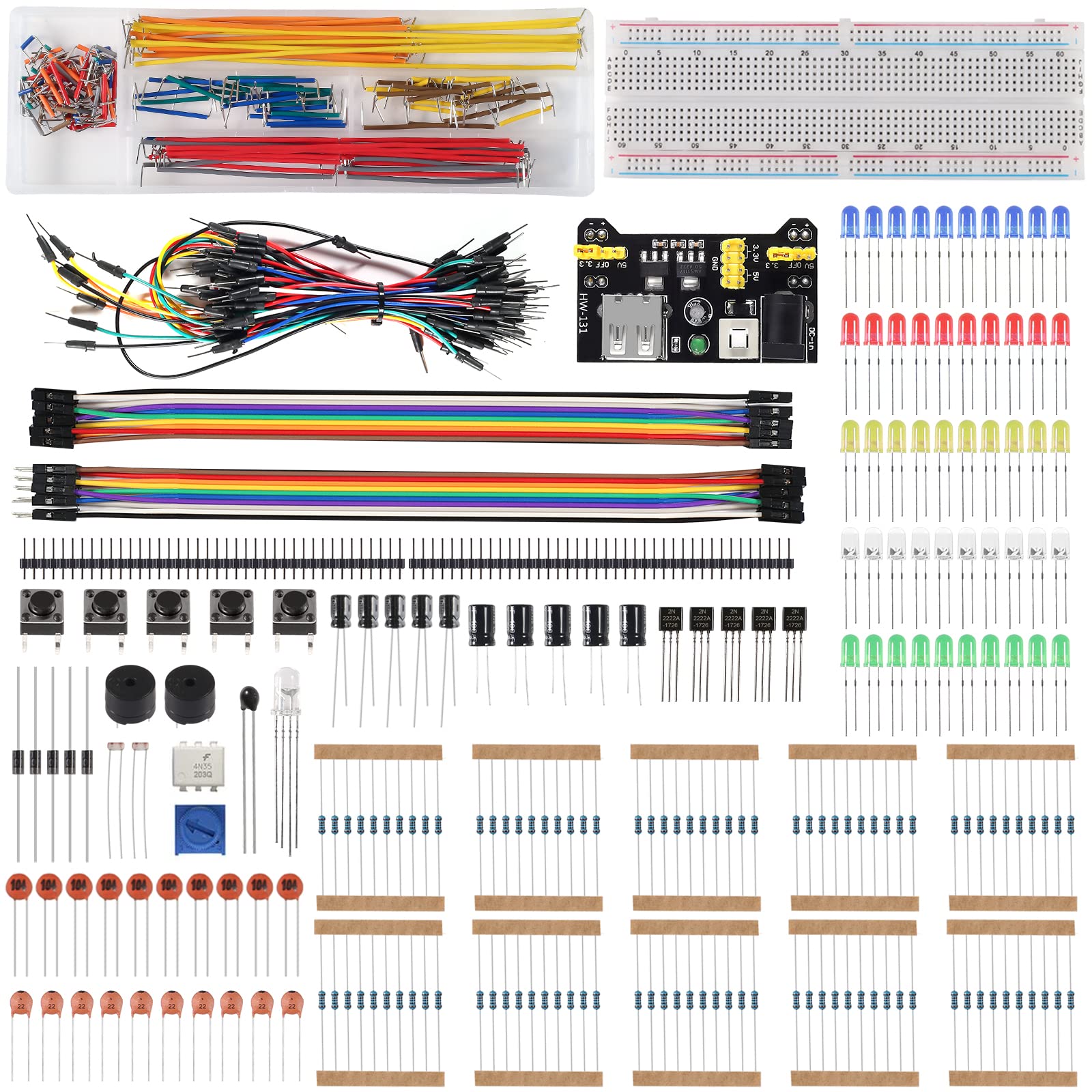 DIANN Electronics Component Basic Starter Kit with Power Supply Module, Jumper Wire,Precision Potentiometer,830 tie-Points Breadboard