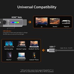 j5create USB Type C to HDMI Cable- 5.9FT / 1.8m (8K@60Hz, 4K@120Hz) with RGB LED Light for MacBook Pro, MacBook Air, iPad Pro, Samsung Galaxy, Surface Pro, Dell, HP (JCC157)