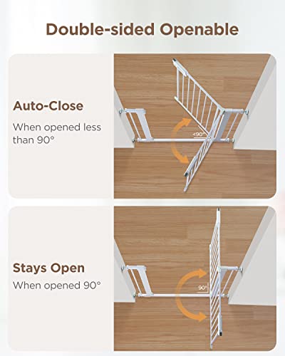 Ciays 29.5” to 37.8” Safety Baby Gate, Extra Wide Auto-Close Dog Gate for Stairs, Easy Walk Thru Indoor Pet Gate for Doorways and Rooms, White Child Gate Easy Pressure Mounted Installation