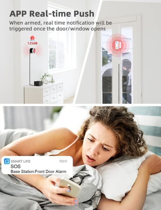 CPVAN Home Alarm System, Door Alarm System with Phone APP Alert, Door Window Sensor, Remote, Alarm Siren for Kids Elders Safety, Fit House Apartment, Compatible with Alexa, 2.4G/5G Wi-Fi 8PCS Kit