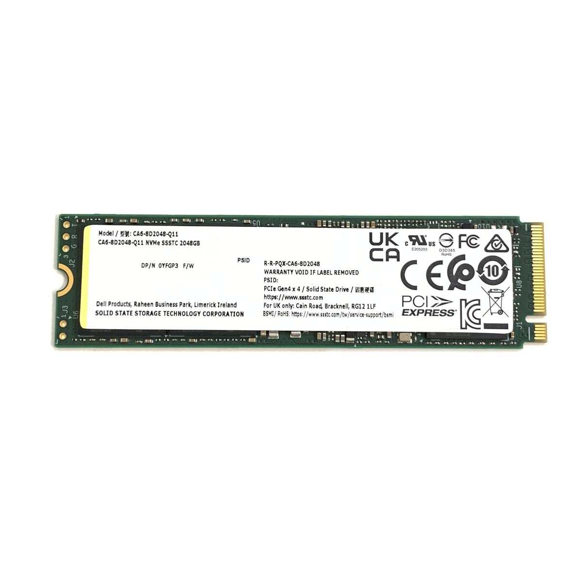 Lite-On SSSTC SSD 2TB CA6 M.2 2280 NVMe PCIe 4.0 Gen4 x4 CA6-8D2048-Q11 YFGP3 0YFGP3 Solid State Drive for Dell HP Lenovo NUC Laptop Desktop PS5 Console