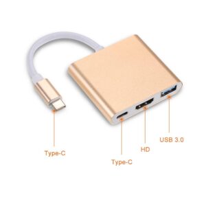 PENCHEN USB 3.1 Type-C to USB 3.0/ HD/Type-C HUB USB-C 3-in-1 Adapter Dongle Dock Cable Replaent forPro, Dell XPS 13