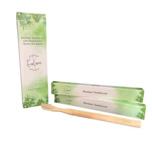 ecoluxe manual bamboo toothbrush with replaceable castor bean oil medium firm bristles for adults, 2 packs