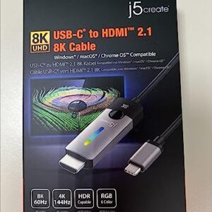 j5create USB Type C to HDMI Cable- 5.9FT / 1.8m (8K@60Hz, 4K@120Hz) with RGB LED Light for MacBook Pro, MacBook Air, iPad Pro, Samsung Galaxy, Surface Pro, Dell, HP (JCC157)