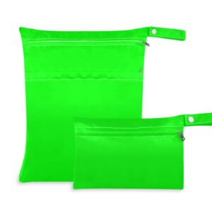 kigai waterproof wet bag set plain neon green solid color wet dry bags for cloth diapers washable pouch with handle travel bag organizer for beach gym 12" x 14"