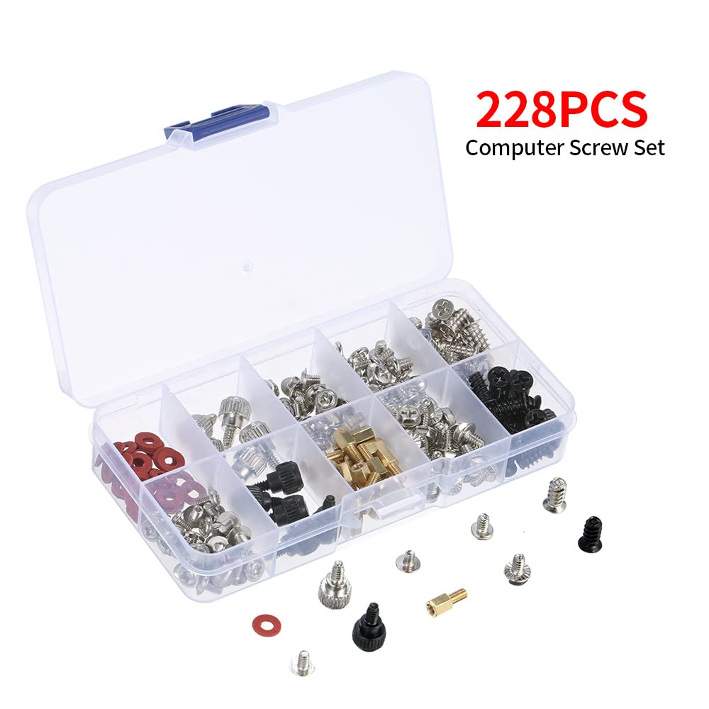 PENCHEN 228PCS Basic Computer Screw Kit Desk Computer Maintenance Screw Set for Computer Case Md Graphics Ha Drive Fan