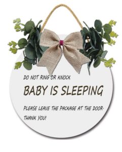 weytff baby sleeping sign for front door baby sleeping sign for bedroom door baby sleeping sign for doorbell baby is sleeping door hanger no stranger hanging sign go away farmhouse porch decor 11x11"