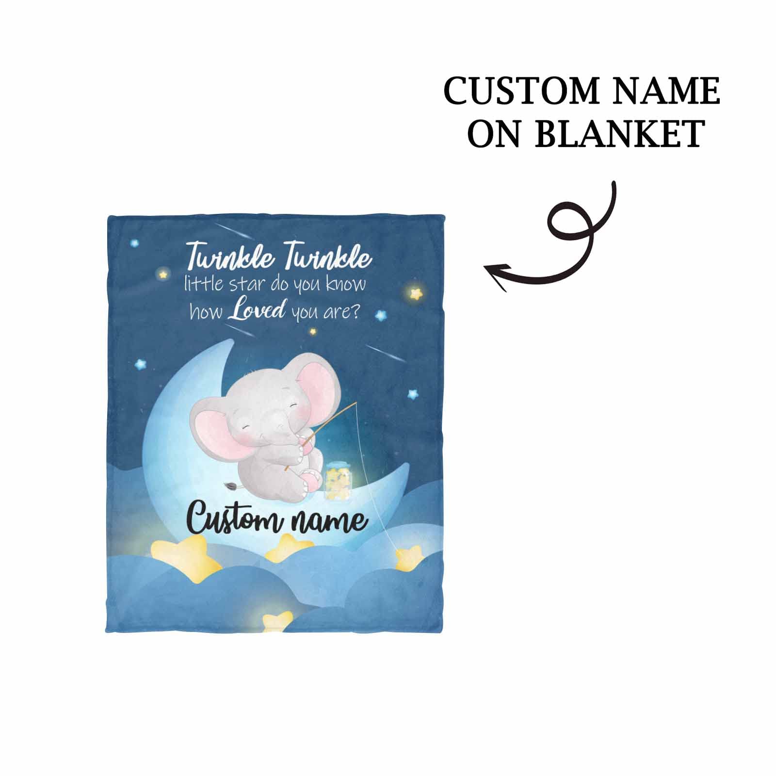 YESCUSTOM Personalized Baby Blanket with Name for Girls Boys Custom Elephant Moon Little Star Baby Blankets for Kids Newborn Super Soft Baby Fleece Blanket Gifts