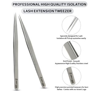 My Hair Tools Pro 1pc Straight Isolation Lash Tweezers for Individual Lashes Stainless Steel Eyelash Extension Tweezers Precision Pointed Tip Classic Lash Extensions Tweezer, Silver Finish, 14cm