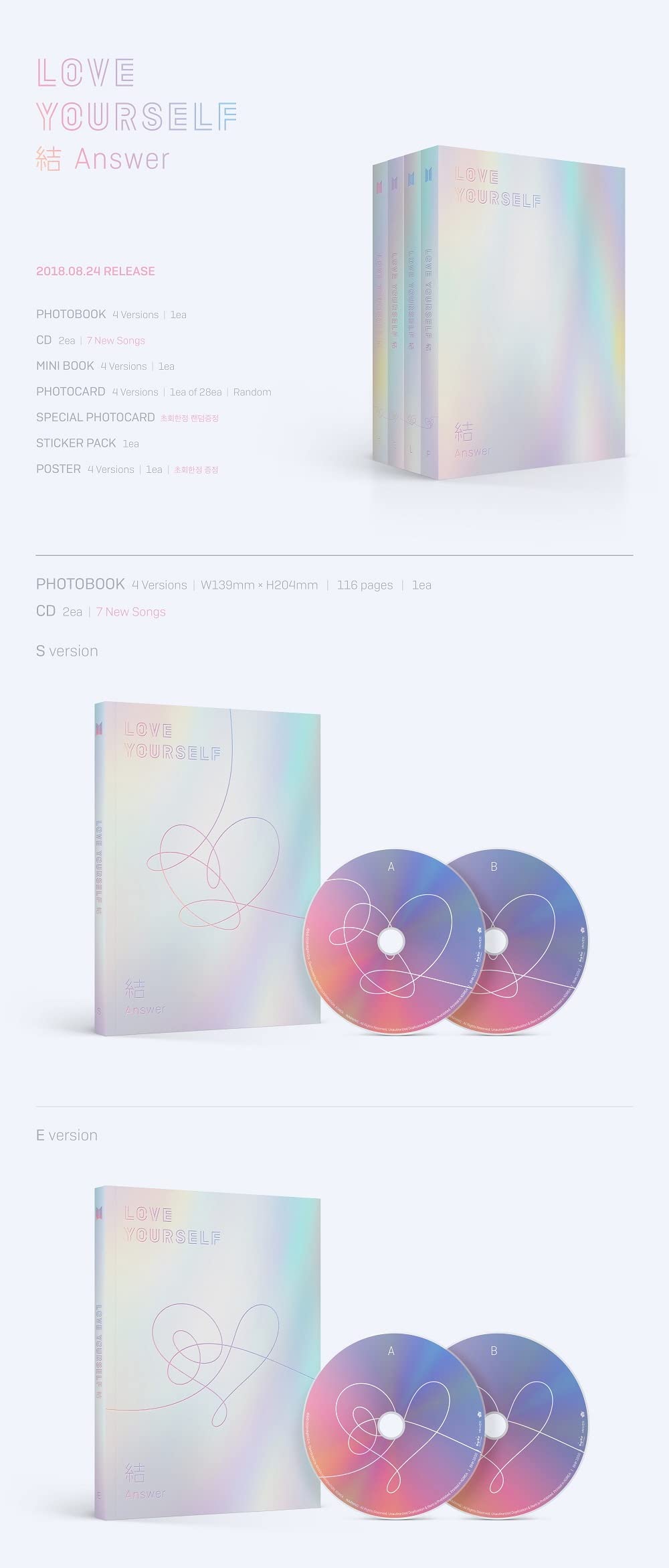 BTS - LOVE YOURSELF 結 ANSWER (2CD) CD+Folded Poster [ S+E+L+F ver. SET ver. ]