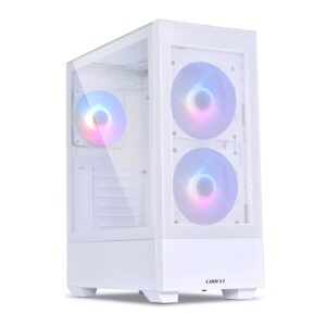 lian li high airflow mid-tower atx pc case with rgb fans, tempered glass side panel, usb-c port (lancool 205 mesh c, white)