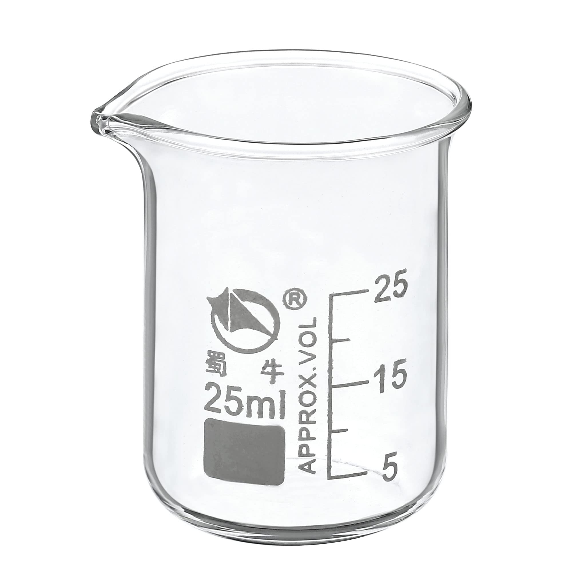 PATIKIL 25ml Low Form Glass Beaker, 3.3 Borosilicate Glass Graduated Printed Scale Measuring Cups with Spout for Kitchen Lab Liquids Transit Boiling