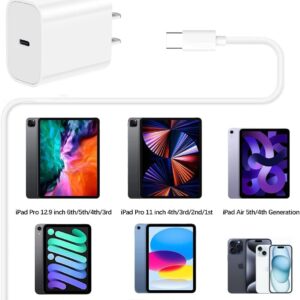 iPad Charger Fast Charging 10FT, 2Pack 20W USB C Wall Charger with 10ft USB C Charging Cord for iPad Pro 13/12.9/11 inch, iPad Air 13/11 inch 5/4th, iPad 10th Generation