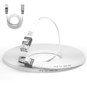 cat 6a ethernet cable 50 ft,durable flat internet network lan cable with 1.5ft short patch cord, slim high speed gigabit computer wire with rj45 connectors, faster than cat6/cat5e/cat5 cable - white