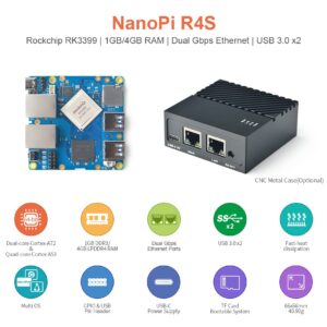 Nanopi R4S Mini Portable Travel Router OpenWRT with Dual-Gbps Ethernet Ports 4GB LPDDR4 Based in RK3399 Soc for IOT NAS Smart Home Gateway(Without MAC chip)