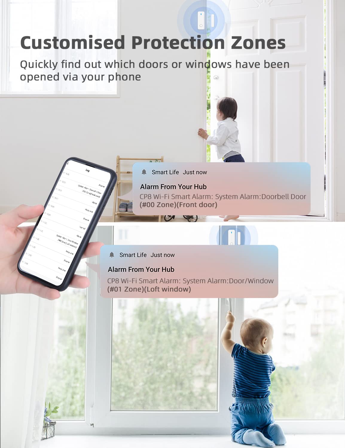 CPVAN Home Alarm System, Door Alarm System with Phone APP Alert, Door Window Sensor, Remote, Alarm Siren for Kids Elders Safety, Fit House Apartment, Compatible with Alexa, 2.4G/5G Wi-Fi 8PCS Kit