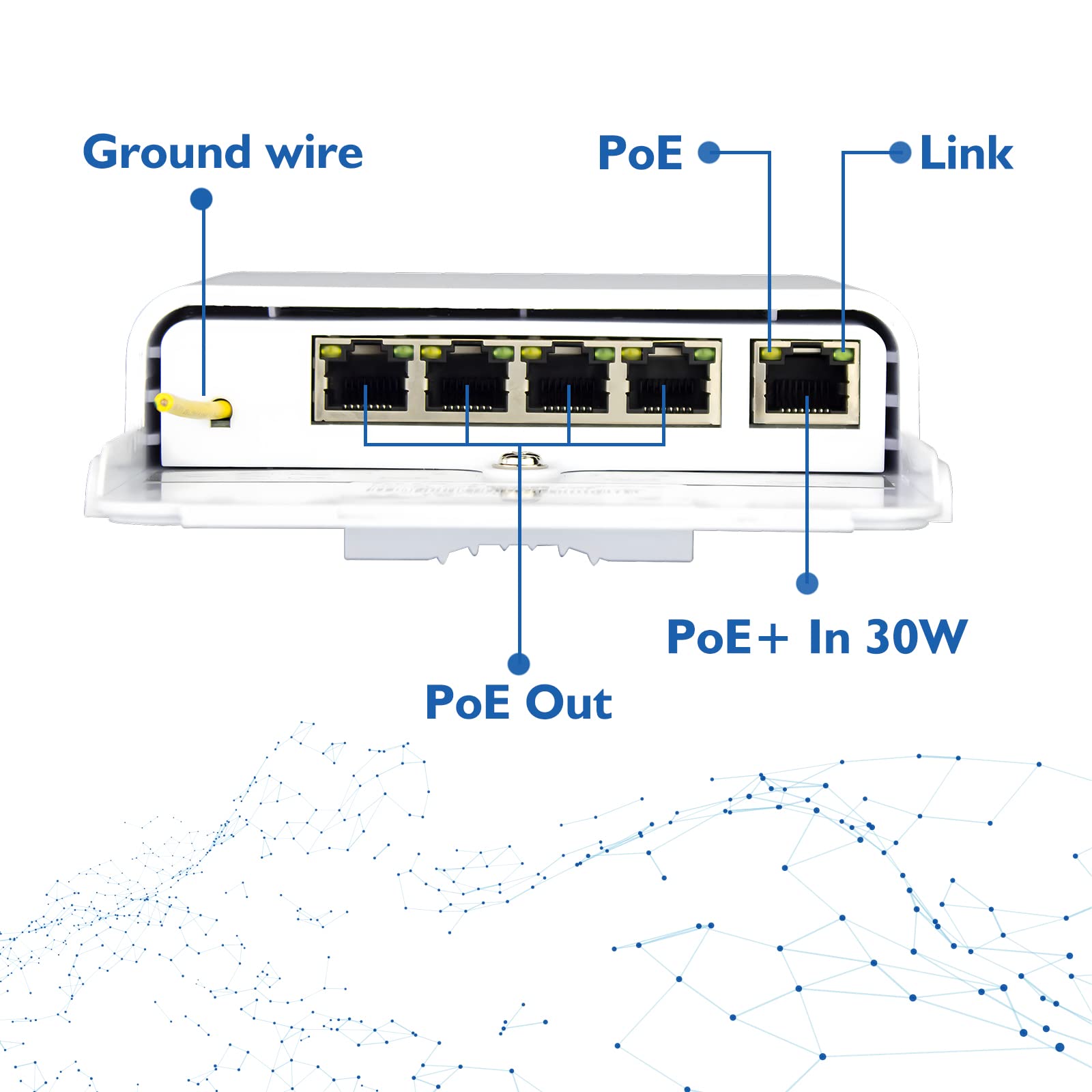 ThePoEstore Gigabit 5 Port PoE Extender Outdoor IP65 Waterproof PoE Passthrough Switch / PoE Amplifier / PoE Booster. 60W 10/100/1000Mbps. IEEE 802.3bt/at/af Compliant.