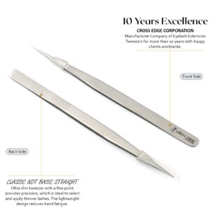 My Hair Tools Pro 1pc Straight Isolation Lash Tweezers for Individual Lashes Stainless Steel Eyelash Extension Tweezers Precision Pointed Tip Classic Lash Extensions Tweezer, Silver Finish, 14cm