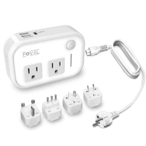 220v to 110v converter travel adapter: foval [upgraded] international step down power converter for hair straightener/curler with 18w usb-c port outlet voltage converter us to europe italy uk au plug