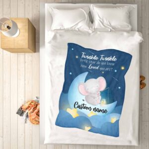 YESCUSTOM Personalized Baby Blanket with Name for Girls Boys Custom Elephant Moon Little Star Baby Blankets for Kids Newborn Super Soft Baby Fleece Blanket Gifts