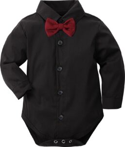 a&j design baby boy button down shirt infant dress bodysuit gentlemen long sleeve one piece formal rompers 12-18 months black