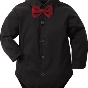 A&J DESIGN Baby Boy Button Down Shirt Infant Dress Bodysuit Gentlemen Long Sleeve One Piece Formal Rompers 12-18 Months Black