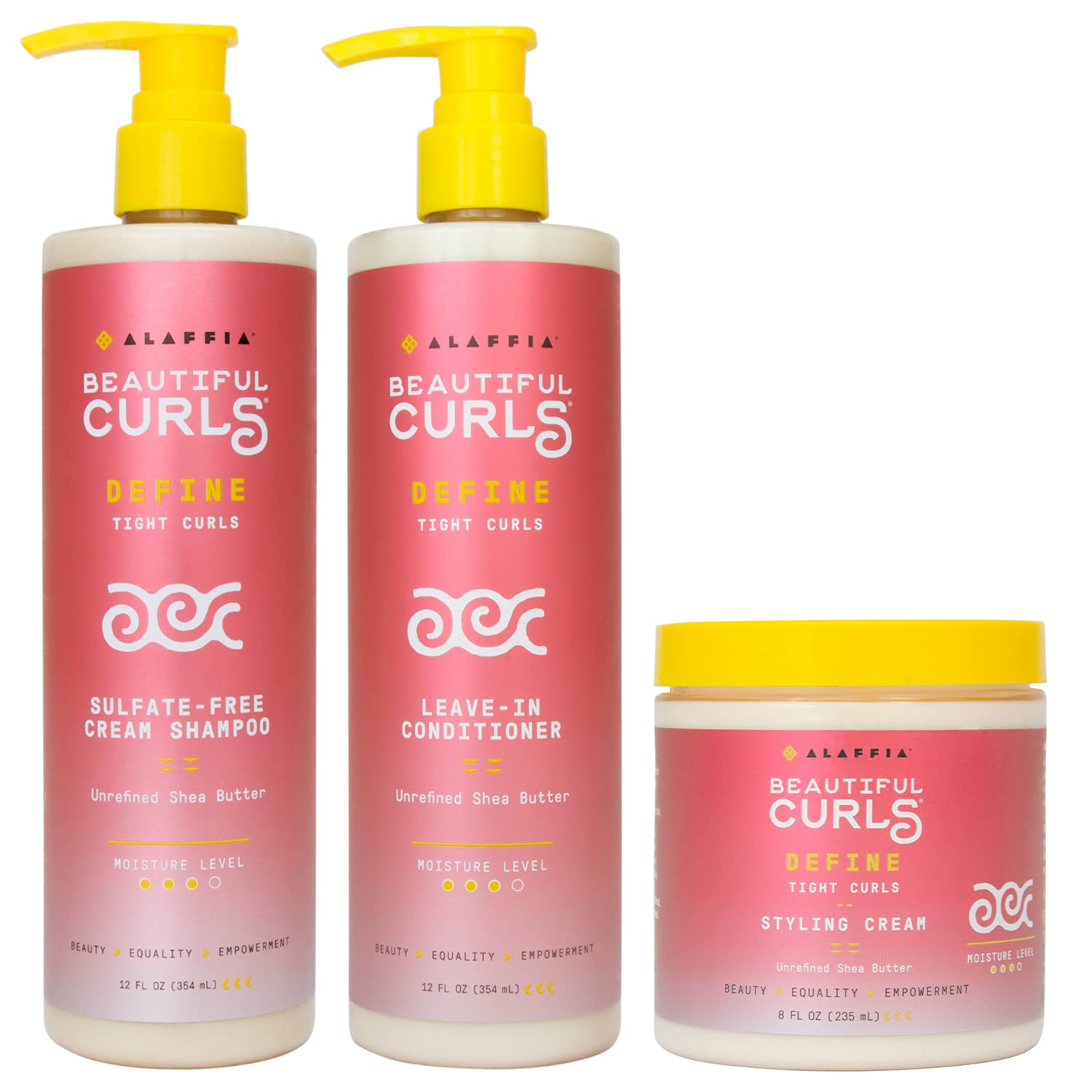 Alaffia Beautiful Curls Define Shampoo and Leave in Conditioner Set, 12 Fl Oz Ea with Styling Cream, Curly Hair Products, Shea Butter, Vitamin E & Coconut Oil, 8 Fl Oz