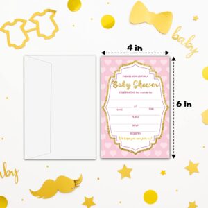 Baby Shower Cards Kit,A Little Princess Set of 25 Baby Shower Invitations with Envelopes, Book Request Cards for Baby Shower,Pink & Gold Baby Shower Party Favor Decoration(12)