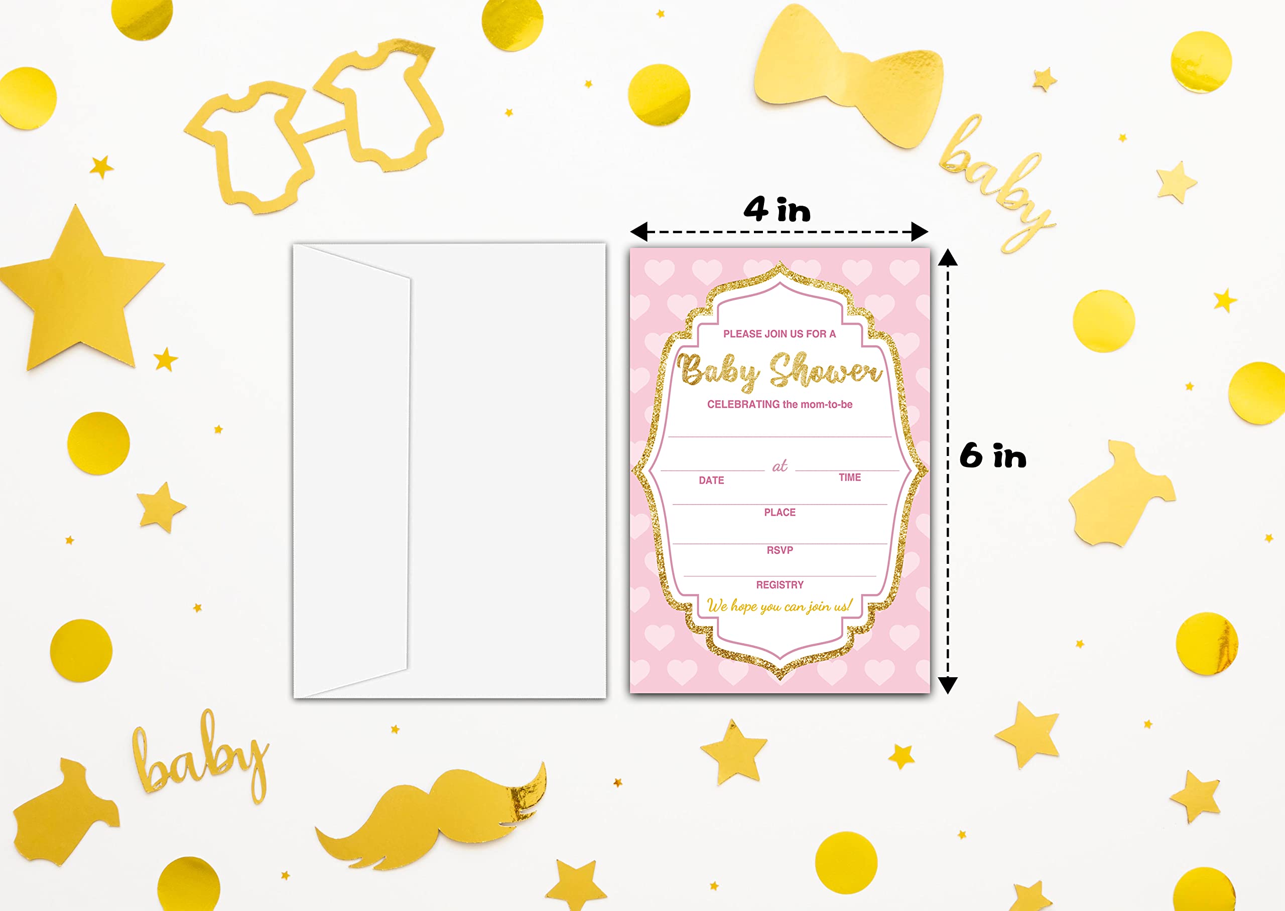 Baby Shower Cards Kit,A Little Princess Set of 25 Baby Shower Invitations with Envelopes, Book Request Cards for Baby Shower,Pink & Gold Baby Shower Party Favor Decoration(12)