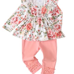 18 Months Girl Clothes Toddler Baby Girl Outfits Floral Shirt Top Pink Pants Fall Winter Little Girl Clothes 2T Outfit for Girl 18-24 Months