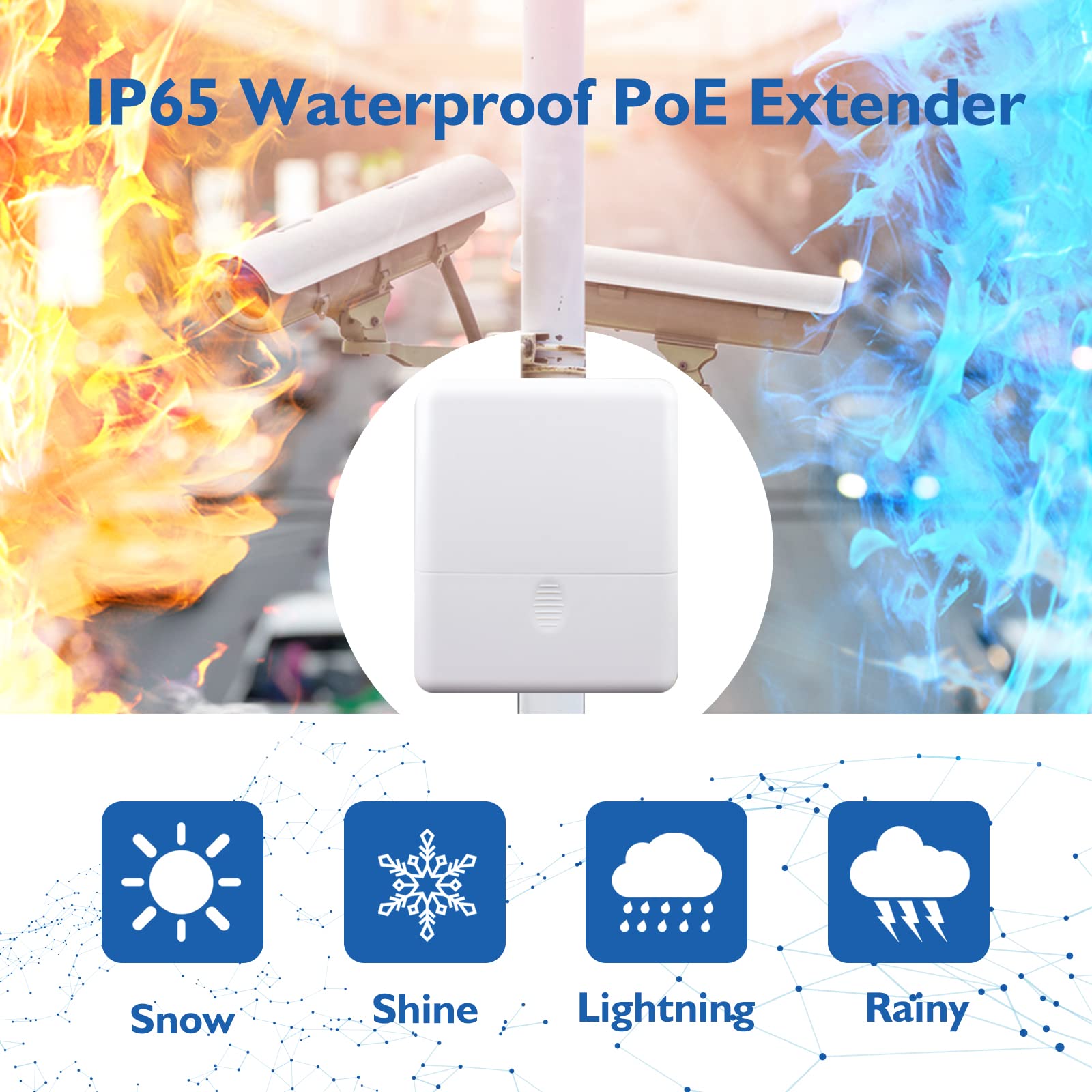 ThePoEstore Gigabit 5 Port PoE Extender Outdoor IP65 Waterproof PoE Passthrough Switch / PoE Amplifier / PoE Booster. 60W 10/100/1000Mbps. IEEE 802.3bt/at/af Compliant.