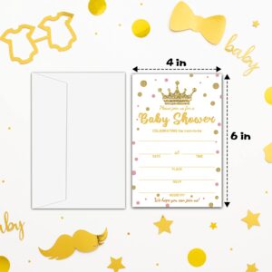 Baby Shower Cards Kit,A Little Princess Set of 25 Baby Shower Invitations with Envelopes, Book Request Cards for Baby Shower,Pink & Gold Baby Shower Party Favor Decoration(11)