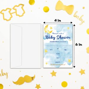 Baby Shower Cards Kit,Moon and Stars Set of 25 Baby Shower Invitations with Envelopes, Book Request Cards for Baby Shower,Sleepover Themed Baby Shower Party Favor Decoration(14)