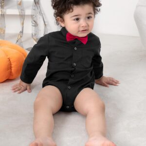 A&J DESIGN Baby Boy Button Down Shirt Infant Dress Bodysuit Gentlemen Long Sleeve One Piece Formal Rompers 12-18 Months Black